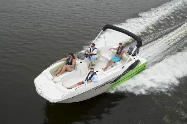 Slide: The Image of 2025 Starcraft 191 SVX boat cruising on water with passengers enjoying the ride. - 4