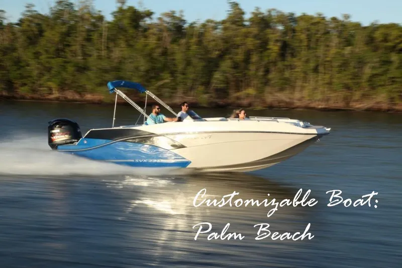 Slide: The Image of 2025 Starcraft 231 SVX boat cruising on a river near Palm Beach. - 0