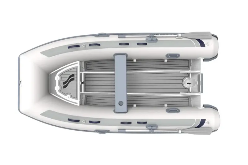 Slide: The Image of 2024 Highfield Classic 310 FCT inflatable boat, top view, gray and white design. - 7