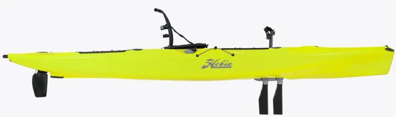 The Image of 2022 Hobie Outback DLX Seagrass kayak, bright yellow, side view with pedal system. - 1