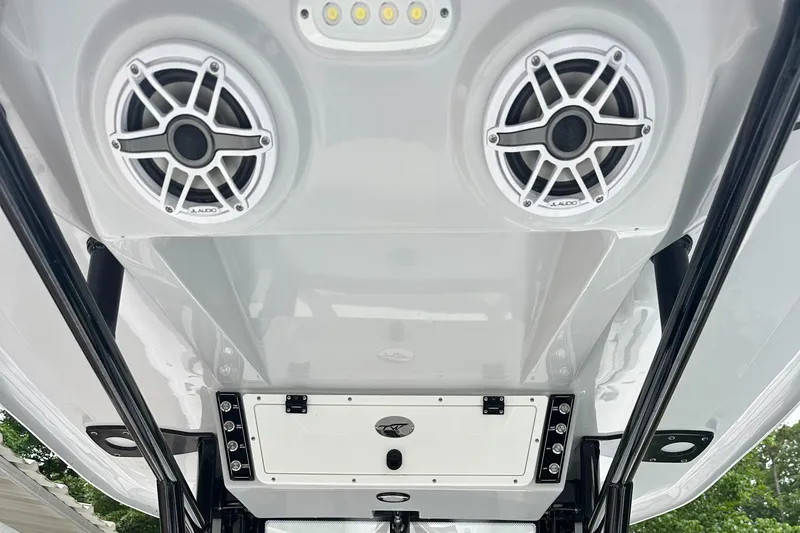 Slide: The Image of 2025 Tidewater 256 LXF boat speakers and lighting system, featuring JL Audio components. - 16