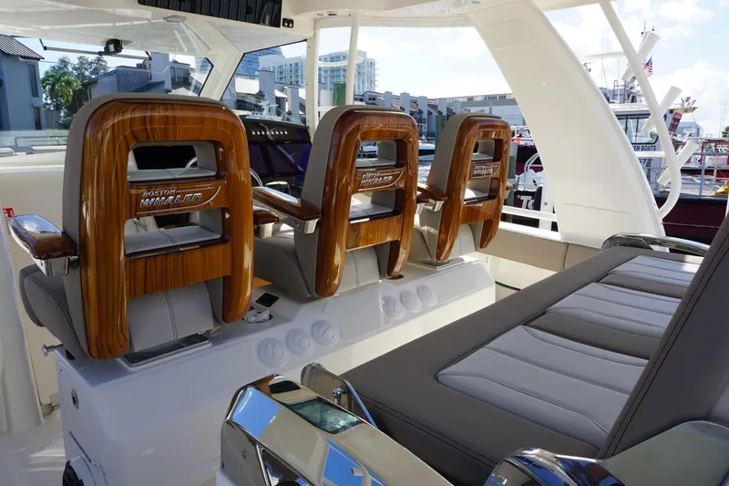 Slide: The Image of 2026 Boston Whaler 420 Outrage boat deck with sleek design and modern features. - 37