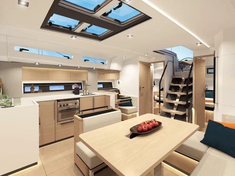 Slide: The Image of Luxurious interior of 2023 Hanse 460 yacht with modern kitchen and dining area. - 20