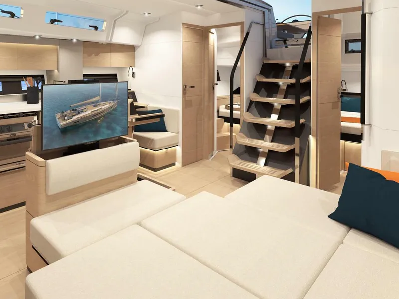Slide: The Image of Luxurious interior of 2023 Hanse 460 yacht with modern furnishings and elegant design. - 21