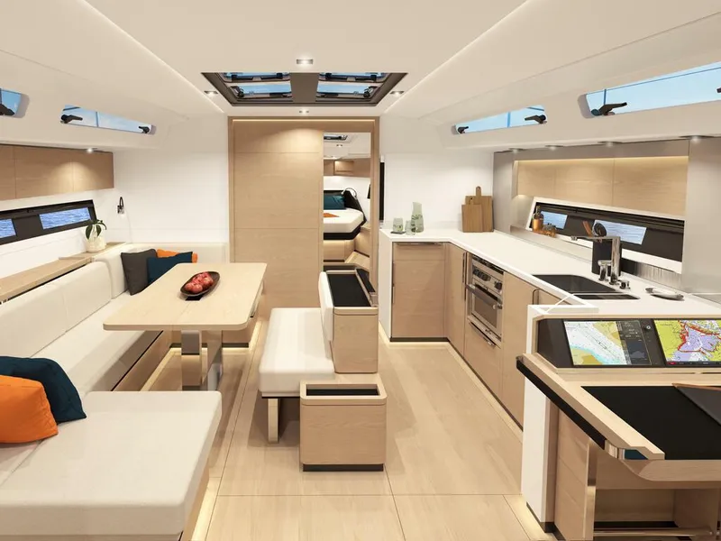 Slide: The Image of Modern interior of 2023 Hanse 460 yacht with sleek design and spacious layout. - 22