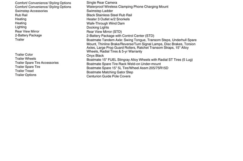 Slide: The Image of Centurion Nv213 2025 features list with trailer and comfort options. - 9