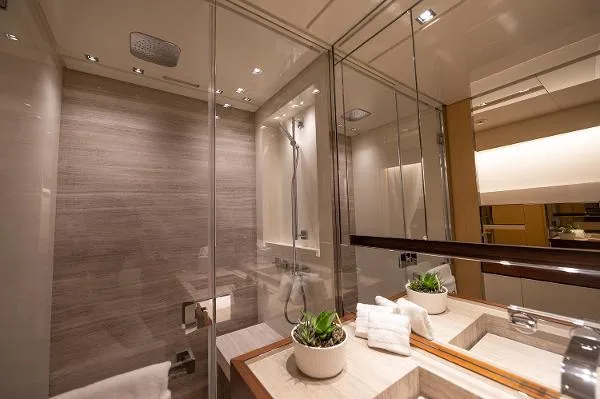 Slide: The Image of Luxurious bathroom on 2017 Sanlorenzo SL106 yacht with modern fixtures and elegant design. - 15