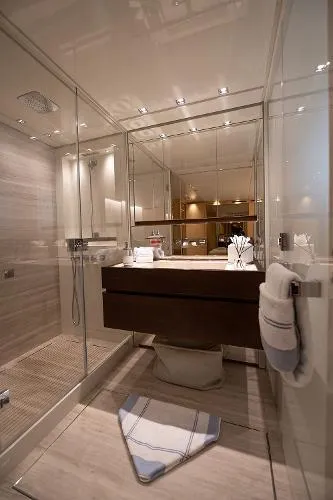 Slide: The Image of Luxurious bathroom on 2017 Sanlorenzo SL106 yacht with modern fixtures and elegant design. - 21