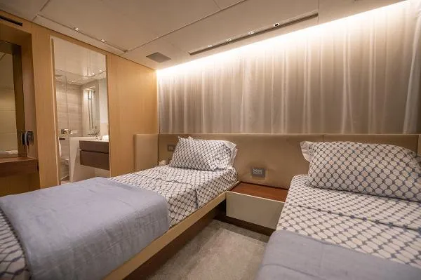 Slide: The Image of Luxurious twin bedroom on 2017 Sanlorenzo SL106 yacht with modern decor and ensuite bathroom. - 26