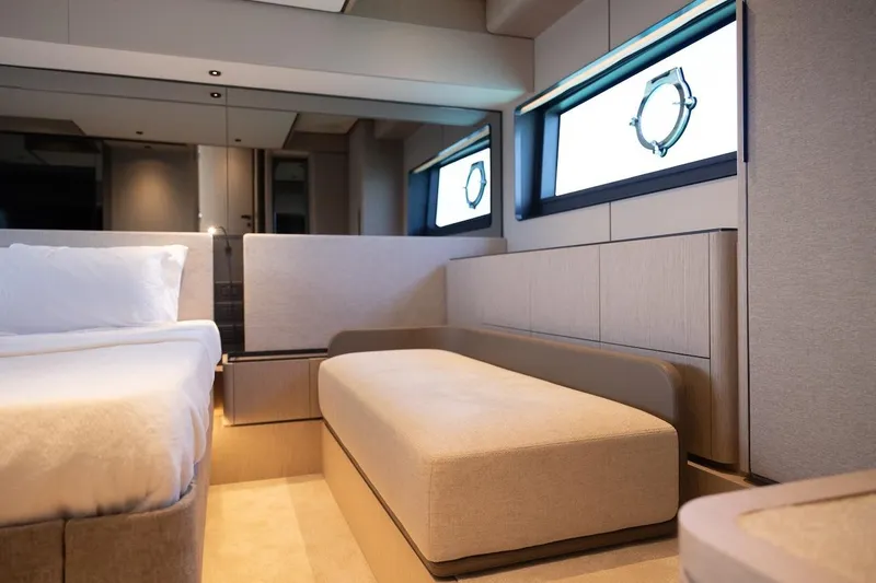Slide: The Image of Luxurious interior of 2024 Ferretti Yachts 580, featuring elegant seating and modern design. - 35