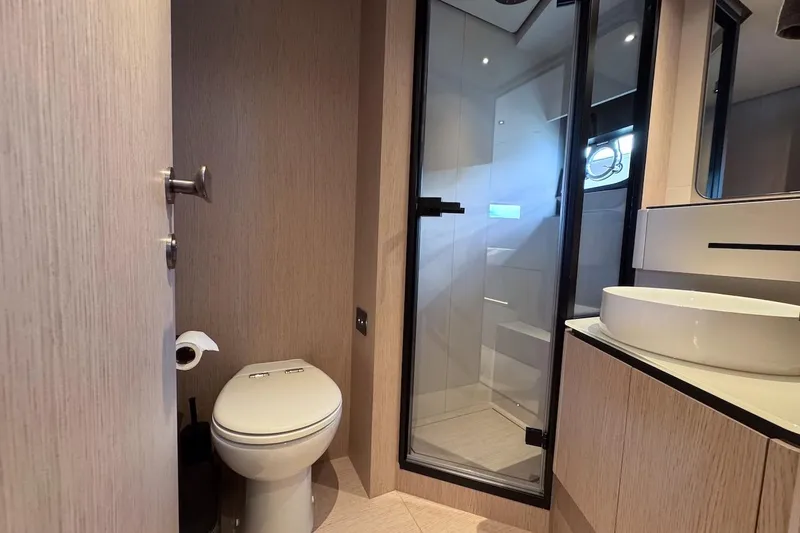 Slide: The Image of Luxurious bathroom in 2024 Ferretti Yachts 580, featuring modern fixtures and elegant design. - 41