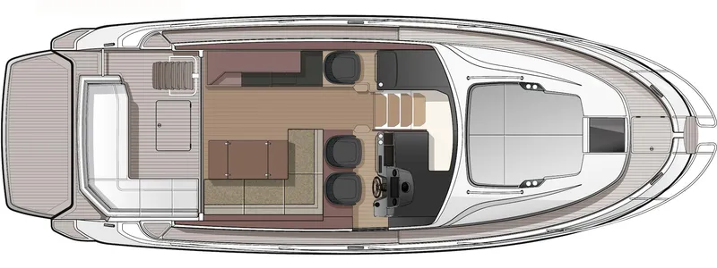 Slide: The Image of 2023 Bavaria R40 Coupe yacht layout, top view, showcasing interior design and deck arrangement. - 12