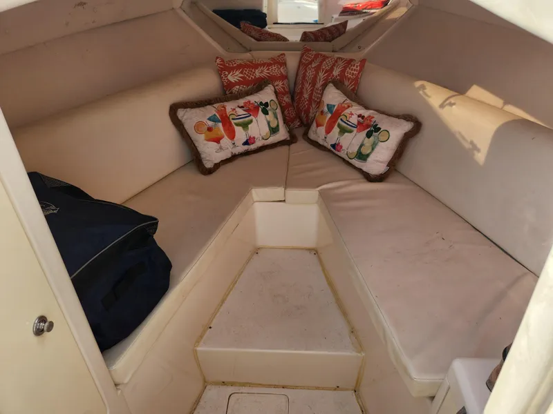 Slide: The Image of 2008 Intrepid 323 Cuddy cabin interior with cushions and pillows. - 40