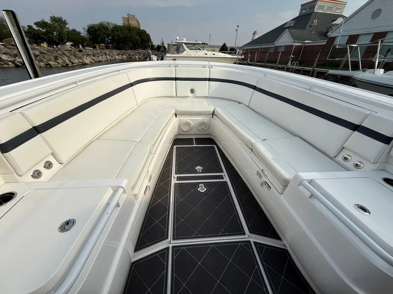Slide: The Image of 2018 Intrepid 375 Open boat with spacious seating and sleek design. - 14