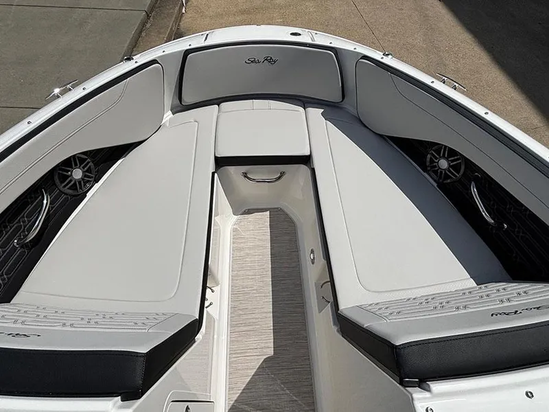 Slide: The Image of 2025 Sea Ray SPX 190 Outboard boat interior with sleek seating and modern design. - 13