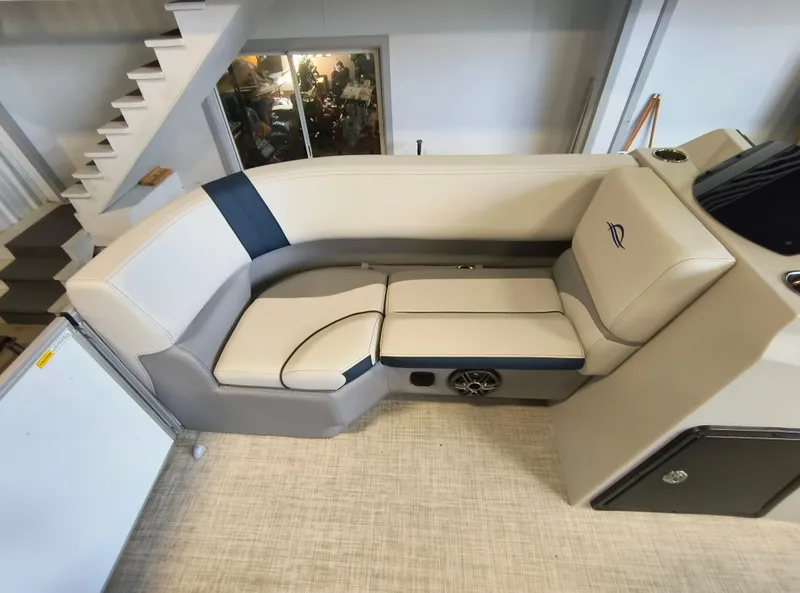 Slide: The Image of Luxurious seating in 2025 SunCatcher Select 18C boat, featuring modern design and comfort. - 8