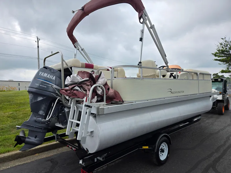Slide: The Image of 2007 Bennington 2075GL pontoon boat with Yamaha outboard motor on trailer. - 3