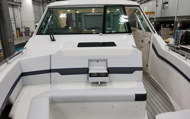 Slide: The Image of 2026 Formula 400 Super Sport Crossover boat interior with sleek seating and modern design. - 27