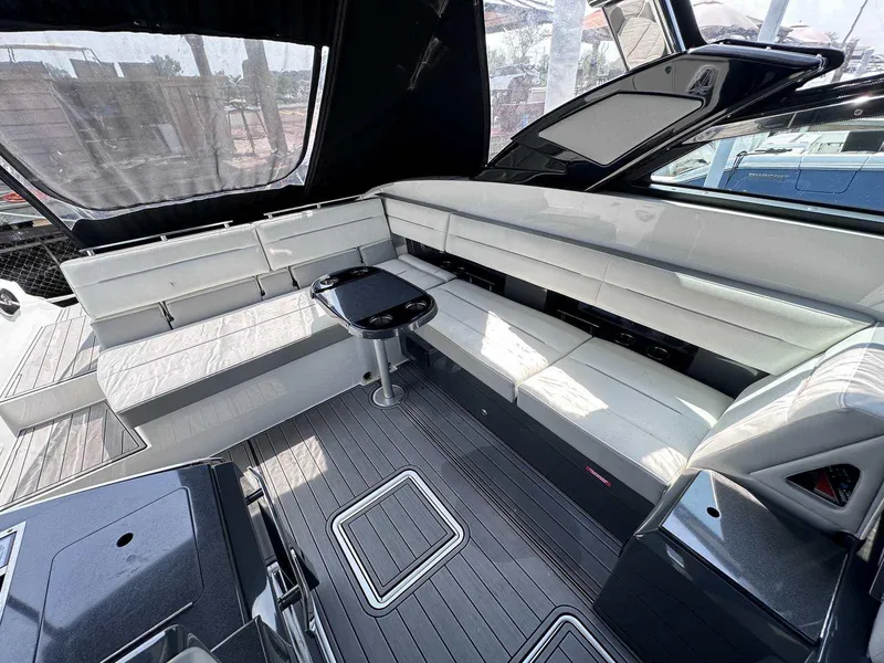 Slide: The Image of Luxurious interior of 2019 Cobalt A36 boat with sleek seating and modern design. - 10
