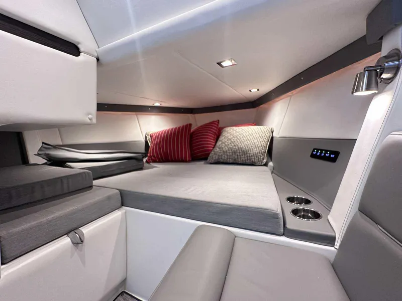 Slide: The Image of Luxurious interior cabin of a 2019 Cobalt A36 boat with modern amenities. - 31