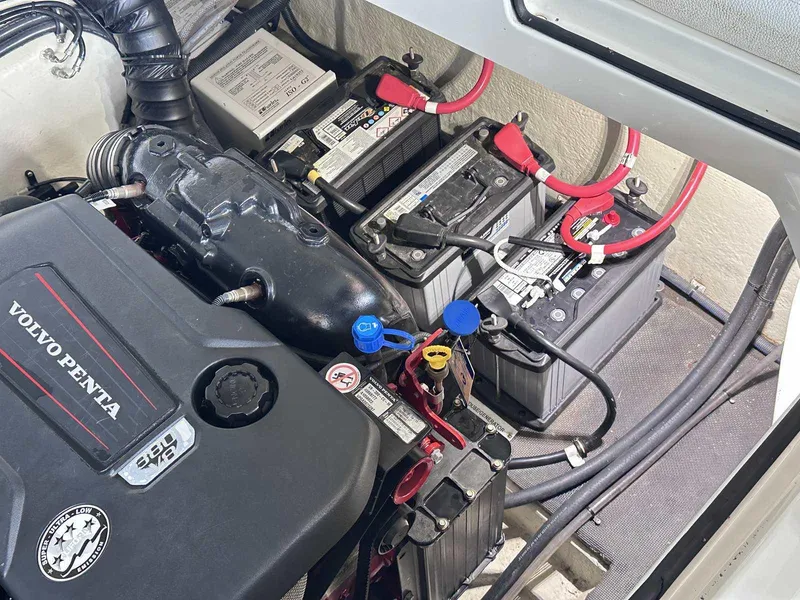 Slide: The Image of Engine compartment of a 2019 Cobalt A36 with Volvo Penta engine and batteries. - 37