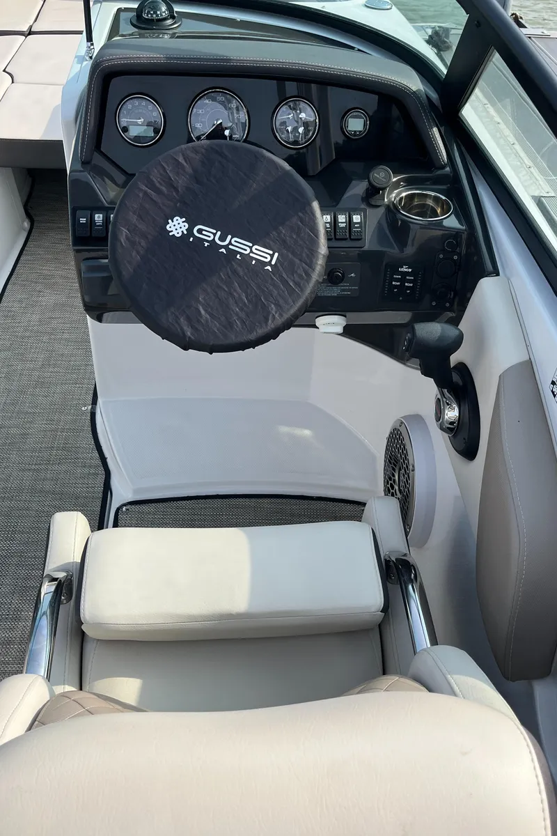 Slide: The Image of Cockpit of 2021 Monterey M6 boat with Gussi Italia steering wheel cover. - 4