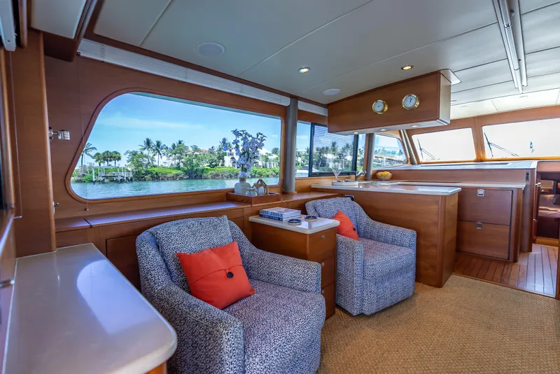 Slide: The Image of Luxurious interior of 2018 Grand Banks GB60 yacht with scenic window view. - 27