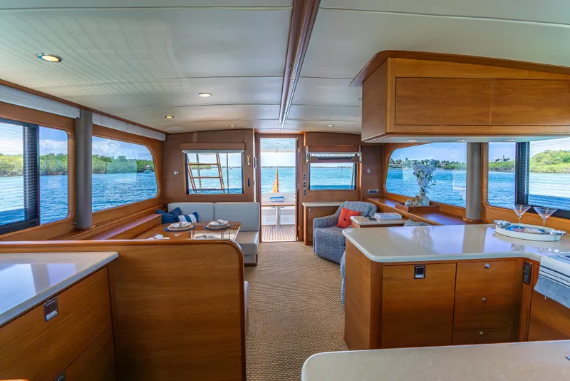 Slide: The Image of Luxurious interior of 2018 Grand Banks GB60 yacht with scenic ocean views. - 44