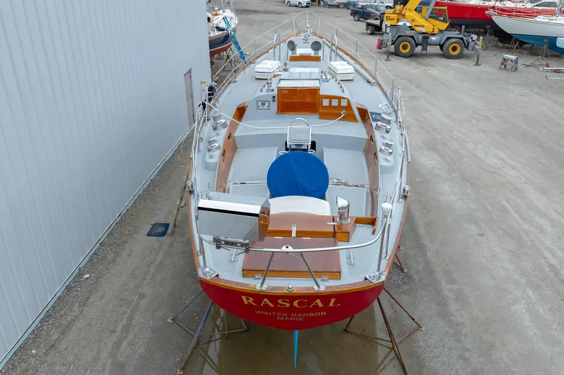 Slide: The Image of 1972 Hinckley 48 sailboat "Rascal" in shipyard, Winter Harbor, Maine. - 12