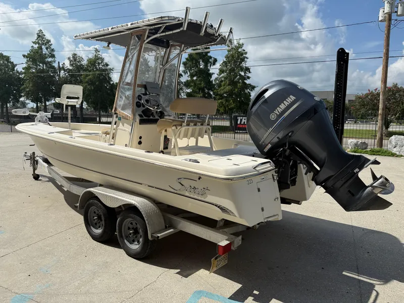 Slide: The Image of 2014 Scout WINYAH BAY 221 boat on trailer with Yamaha outboard motor. - 5