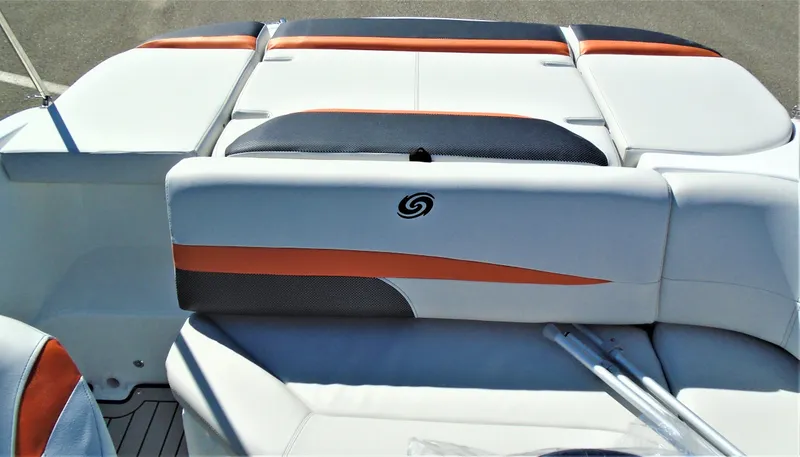 Slide: The Image of 2019 Hurricane SS188 boat interior with white and orange seating. - 11