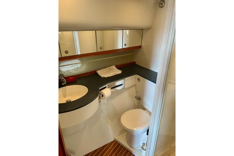 Slide: The Image of Luxurious 2008 Elling E4 yacht bathroom with modern fixtures and elegant design. - 20