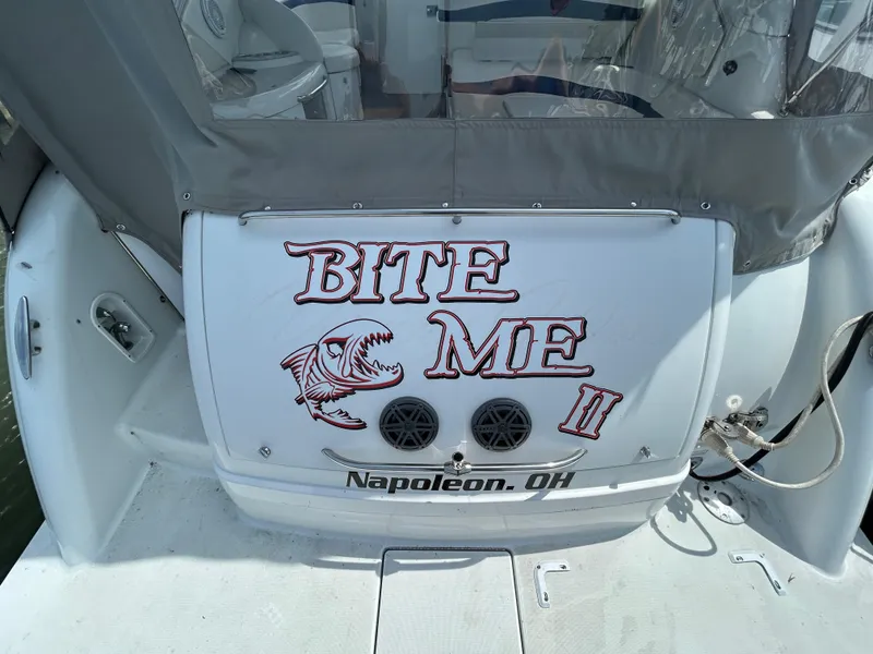 Slide: The Image of 2005 Formula 37 PC boat with "Bite Me II" name, docked in Napoleon, OH. - 10