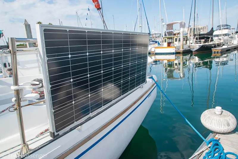 Slide: The Image of Solar panel on 1988 Catalina 36 sailboat docked in marina. - 8