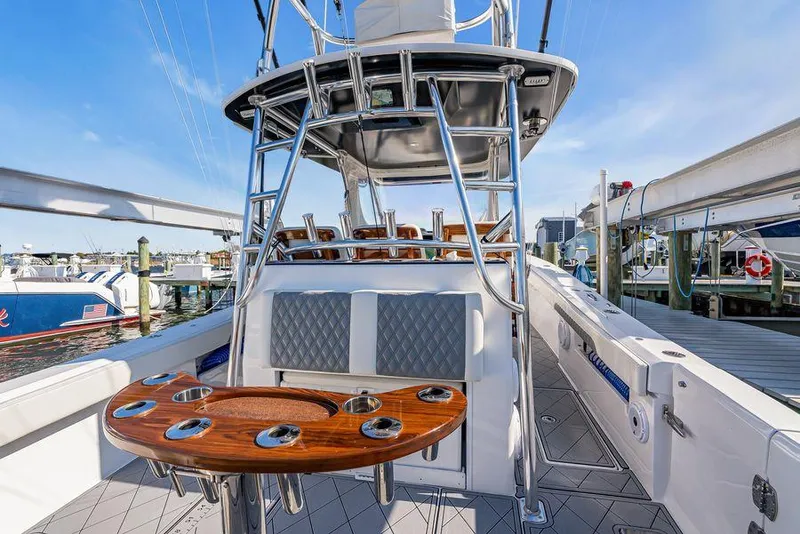 Slide: The Image of 2023 Front Runner 39 Center Console boat interior with sleek design and modern amenities. - 26