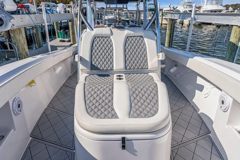 Slide: The Image of 2023 Front Runner 39 Center Console boat with luxurious seating and elegant design. - 44