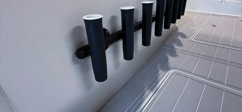 Slide: The Image of Rod holders on a 2019 Freeman 42 LR boat deck. - 23