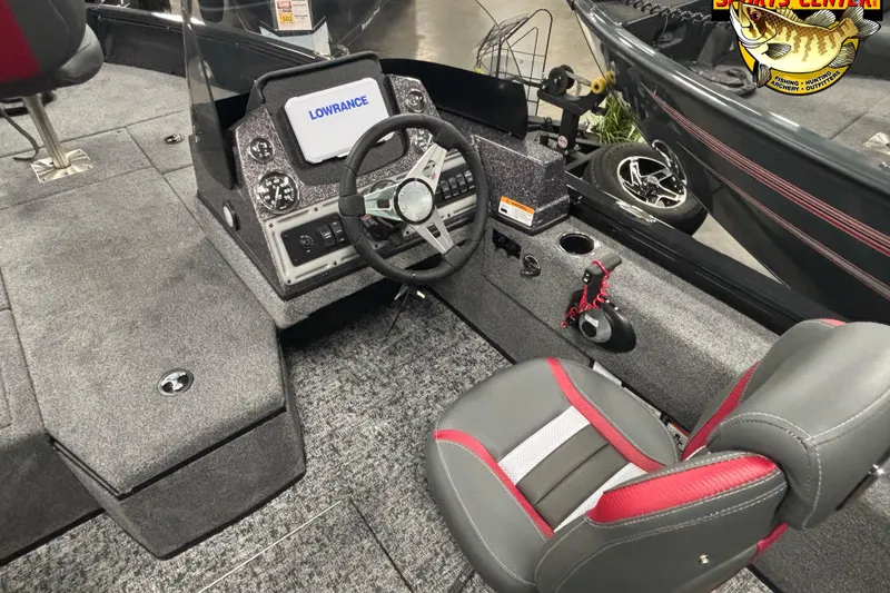 Slide: The Image of 2025 Ranger VS1782SC Reata boat interior with steering wheel and Lowrance display. - 7