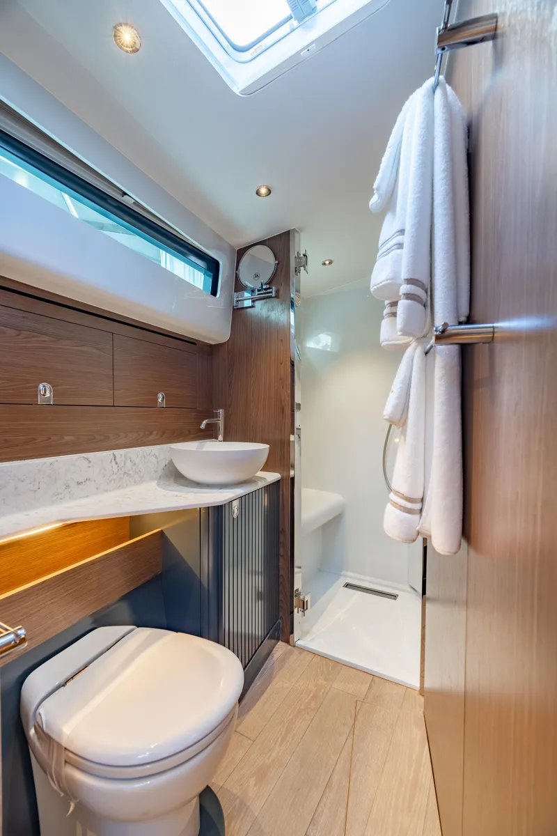 Slide: The Image of Luxurious bathroom in 2025 ECLIPSE 505 Shadow yacht, featuring modern fixtures and elegant design. - 14