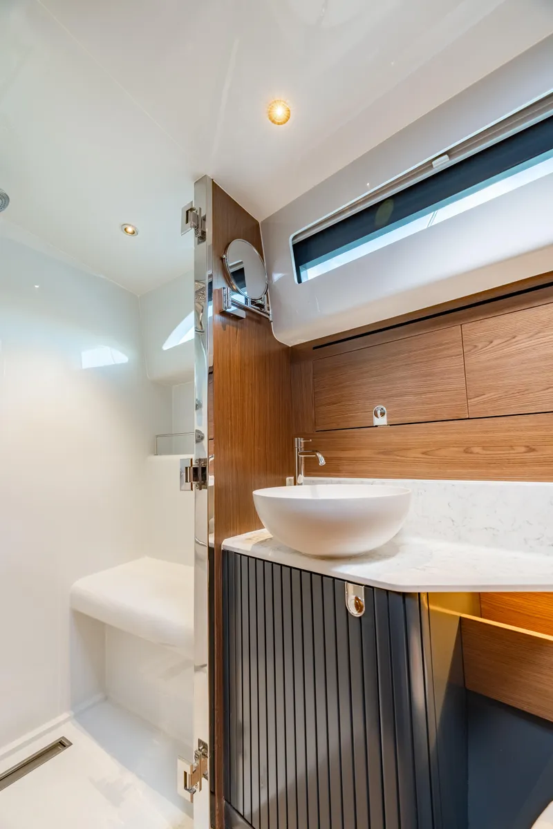 Slide: The Image of Modern bathroom in 2025 ECLIPSE 505 Shadow yacht with sleek design and elegant fixtures. - 11