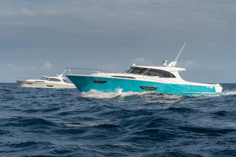 Slide: The Image of Two ECLIPSE 505 Shadow yachts cruising on open sea, 2025 model. - 18
