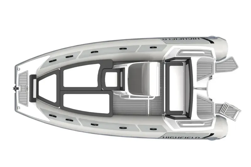 Slide: The Image of 2025 Highfield Sport 520 boat, top view, sleek design, gray and white color scheme. - 3