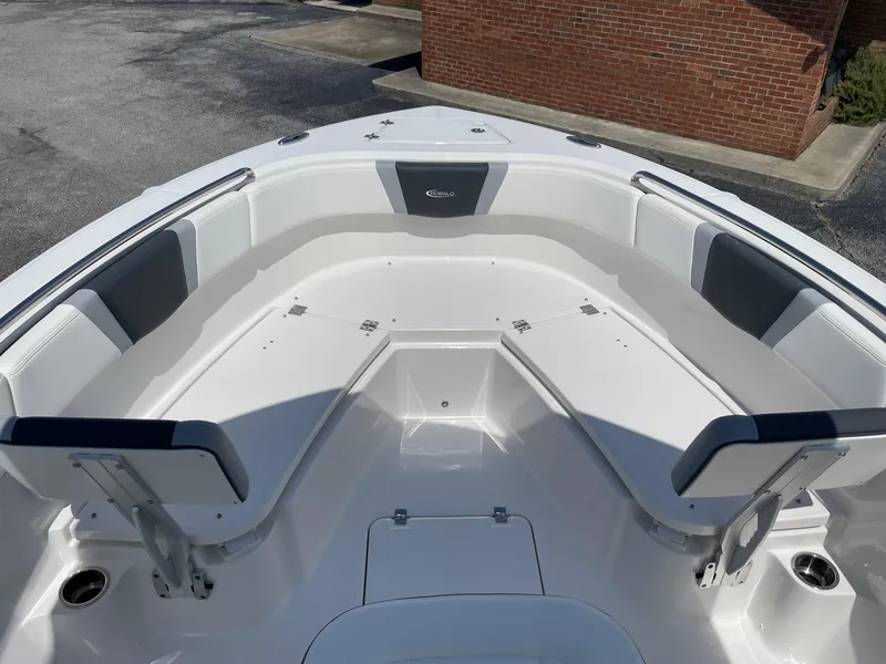 Slide: The Image of 2025 Robalo R230 Center Console boat interior with spacious seating and sleek design. - 17