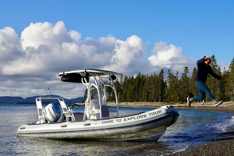 Slide: The Image of Highfield Patrol 540 boat on beach, 2026 model. - 6