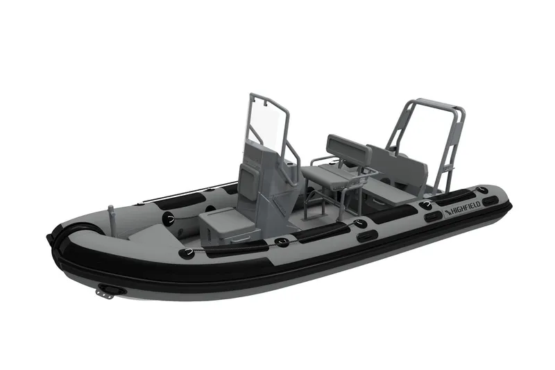 Slide: The Image of 2026 Highfield Patrol 540 inflatable boat, gray, side view. - 7