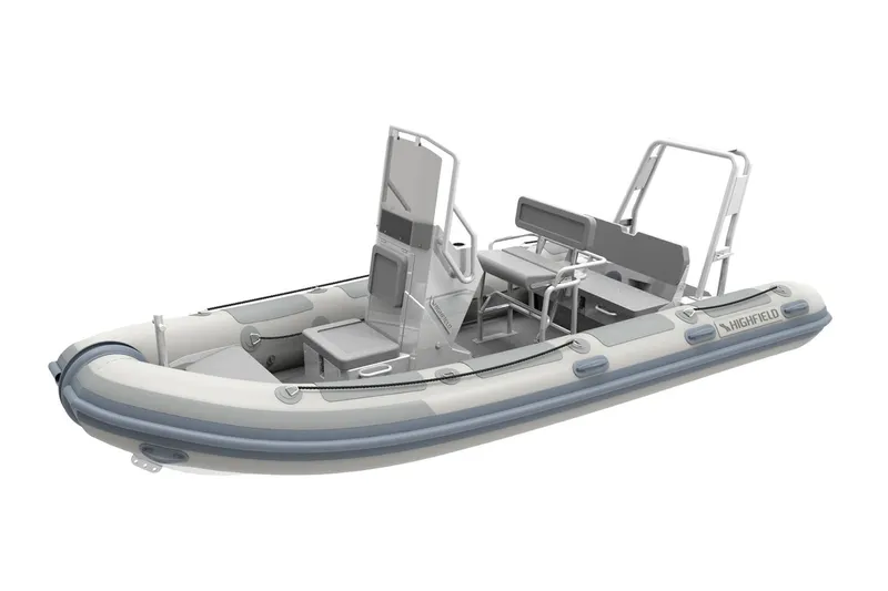 Slide: The Image of 2026 Highfield Patrol 540 inflatable boat, gray design, side view. - 8