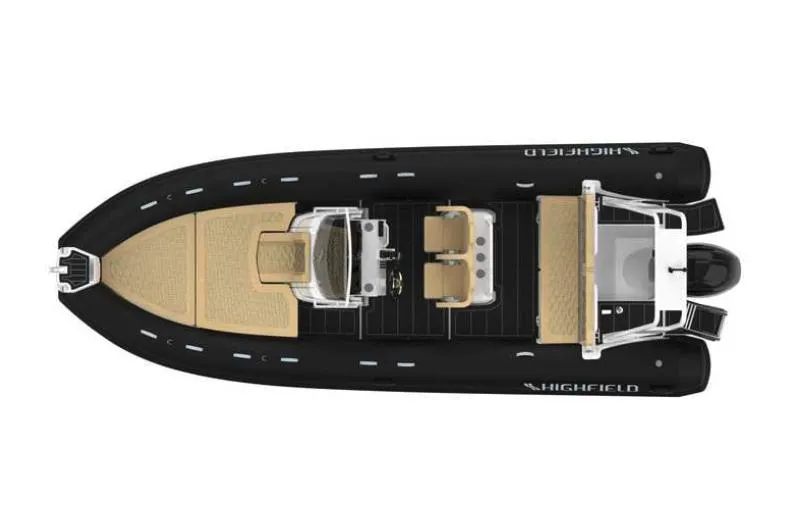 Slide: The Image of 2025 Highfield Sport 660 boat, top view, black and beige design, modern layout. - 5