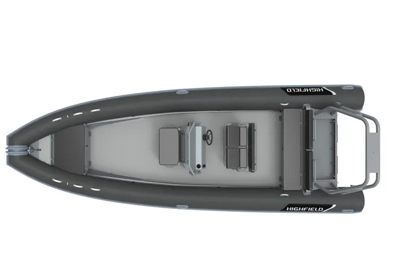 Slide: The Image of 2024 Highfield Patrol 760 boat, top view, showcasing sleek design and spacious layout. - 12