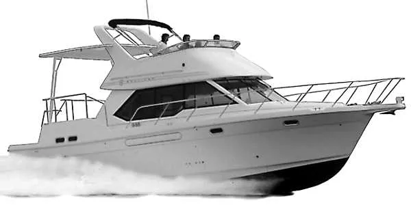 Slide: The Image of 1996 Bayliner 4087 Aft Cabin Motoryacht cruising on water, side view. - 3