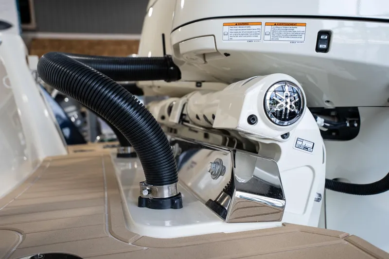 Slide: The Image of 2025 Scout 260 LXF boat detail with advanced engine components and sleek design. - 30